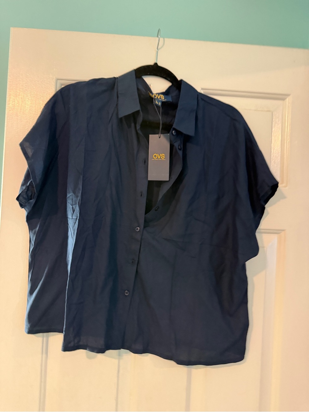 OVS Women's Short Sleeve Button-Down Shirt - Dark Blue